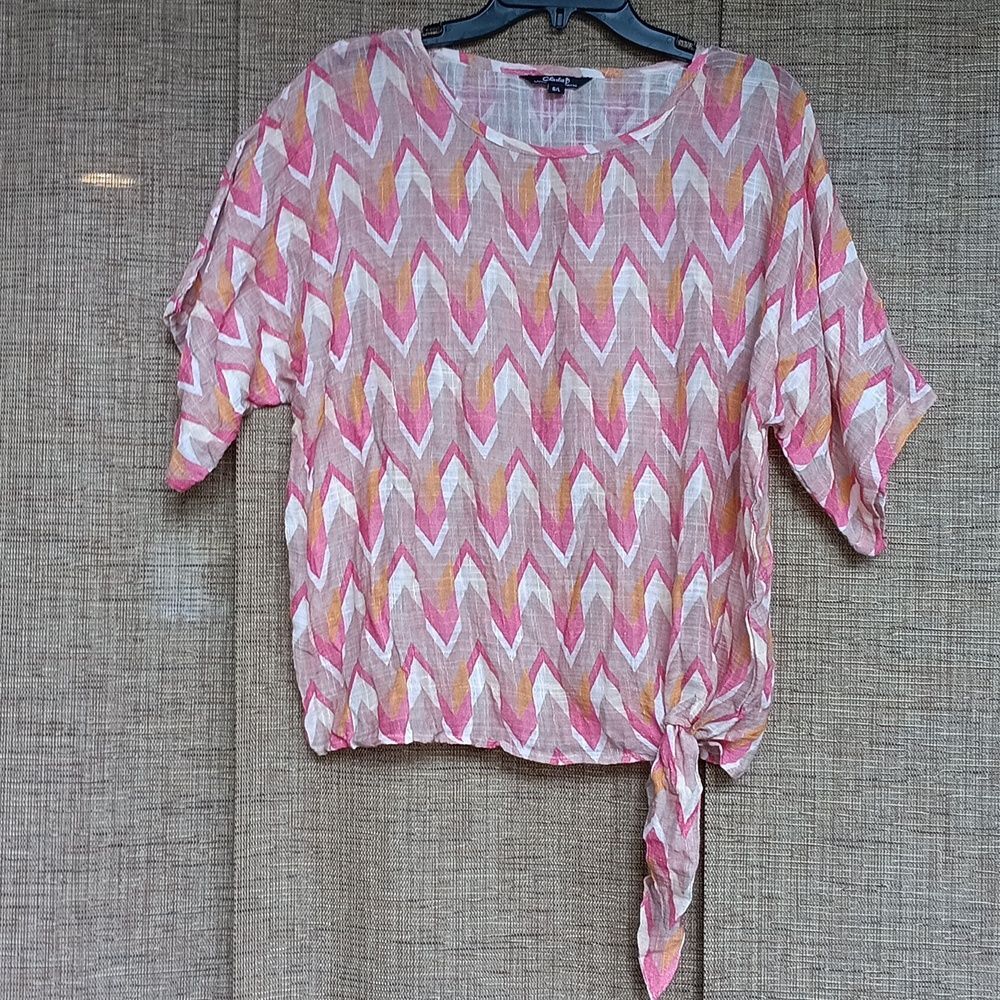 Charlie B Pink and Orange Chevron Cotton Blend Blouse